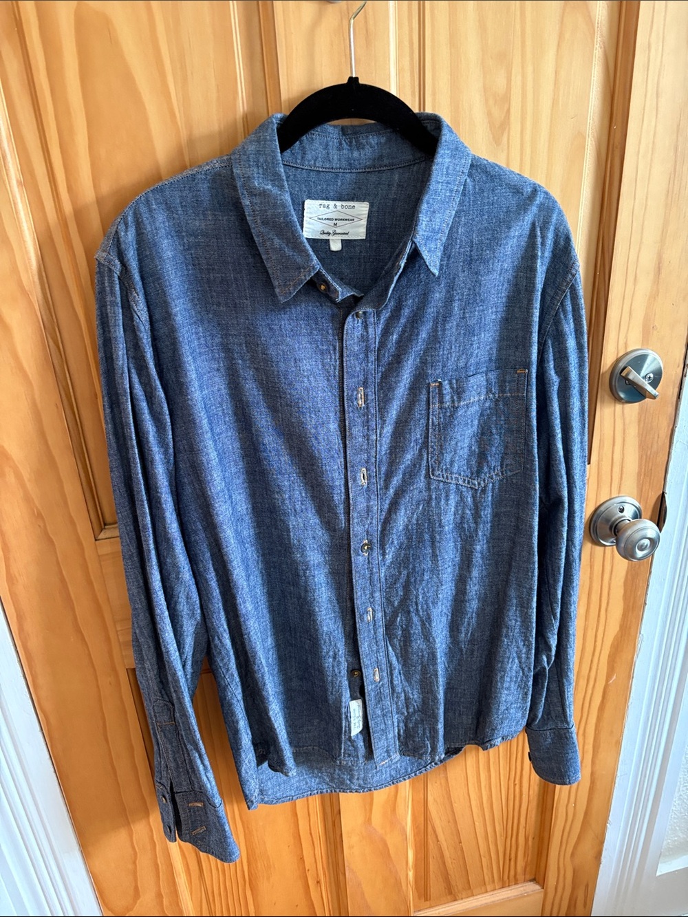 rag & bone Men's Dark Blue Chambray Button-Down Shirt